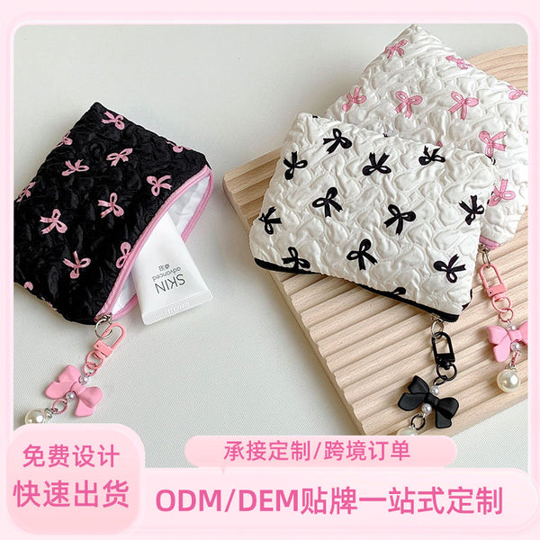 Customized  ins style bow cosmetic bag niche female high-value portable portable storage bag
