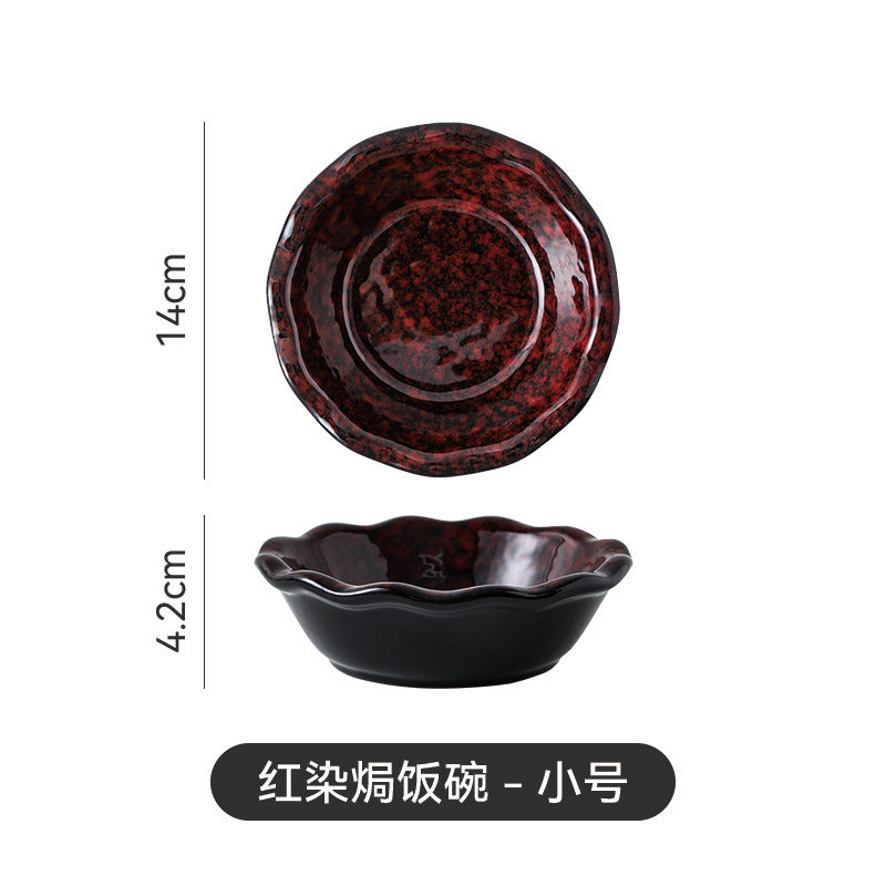 Japanese-style creative fruit & vegetable dessert salad bowl - microwave safe rice bowl - solid color ceramic with lace trim
