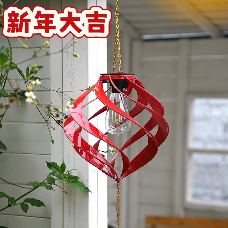 Red horse year lantern solar garden light rotating lantern outdoor iron art wind spinner spring festival gate holiday decorative lantern