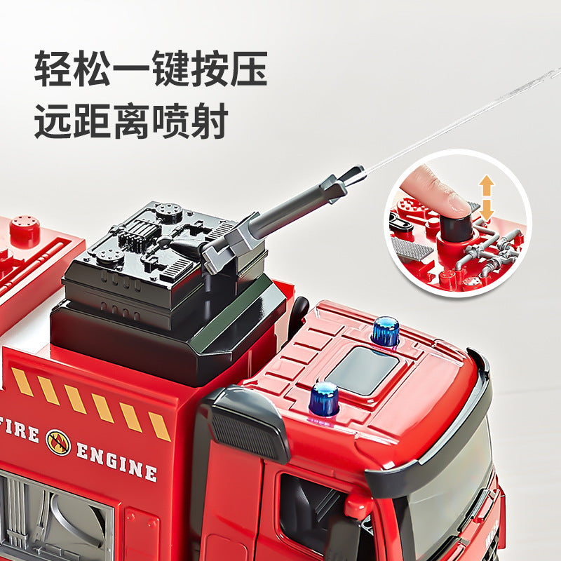 Kids' large fire truck toy - boy's alloy firefighter car with water spray, sprinkler, ladder, and rescue functions