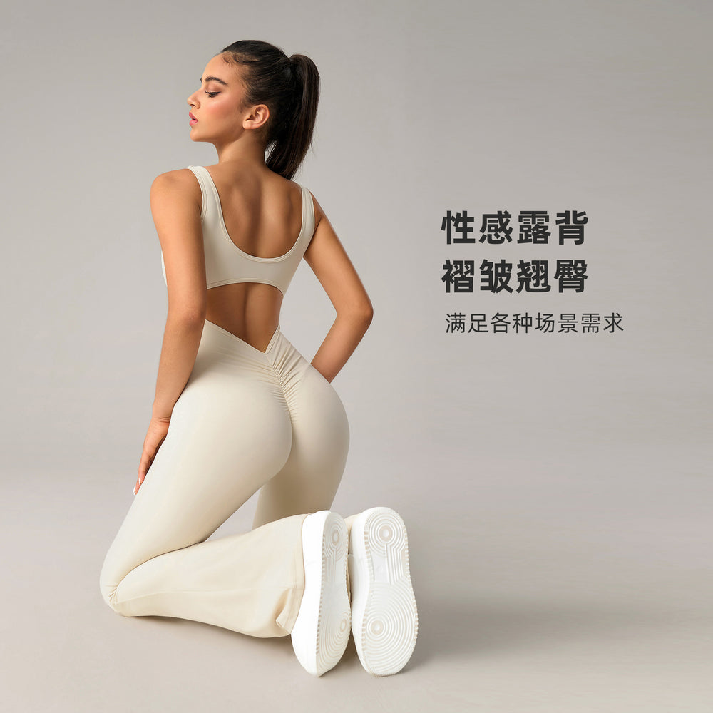 sexy backless bodysuit peach lift butt workout gym outfit flare leg yoga suit women dlt005