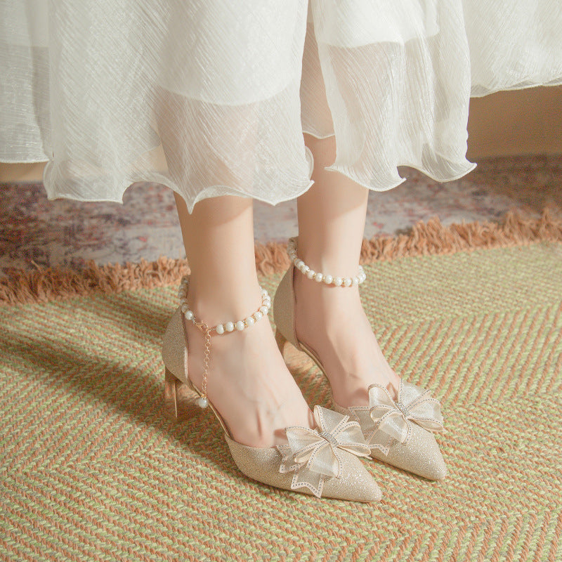 High heels women's 2024new arrival hollow women's shoes thick heel pointed toe main wedding dress wedding shoes women xiuhe flats princess sandals