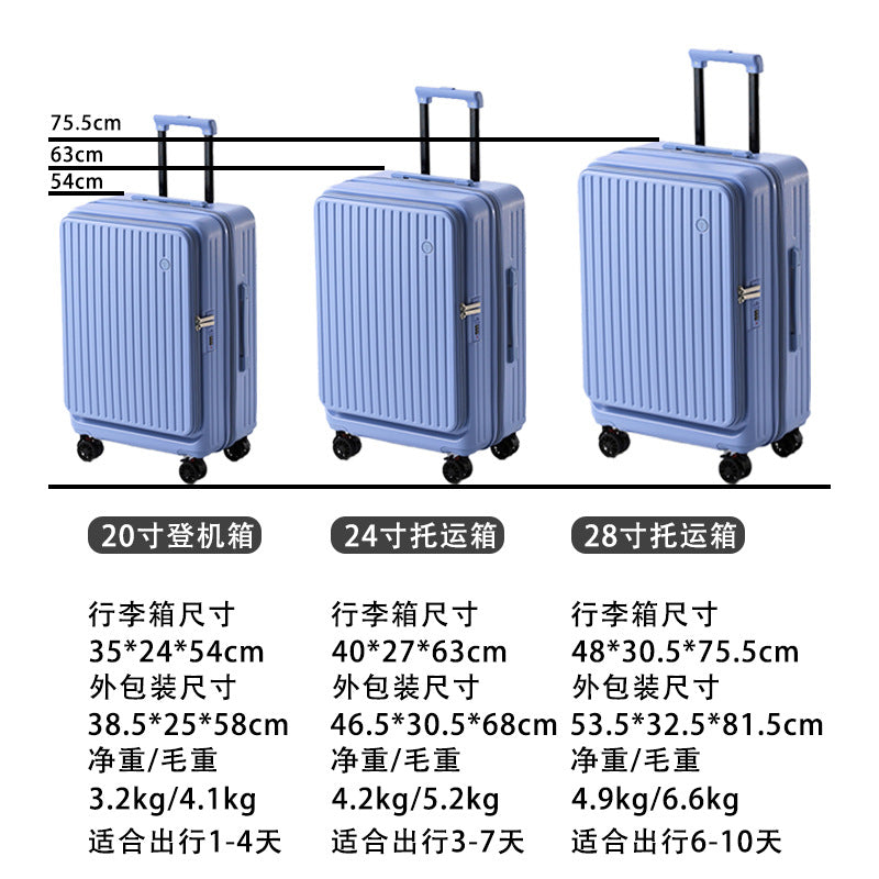 Side open luggage, three-piece set, ABS + PC, lightweight, expandable, YKK zipper, 20/24/28 inch, gray