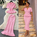 K-styleknittingrufflesilm two-piece set for women summer silm light mature elegance style work clothingelegantsuit