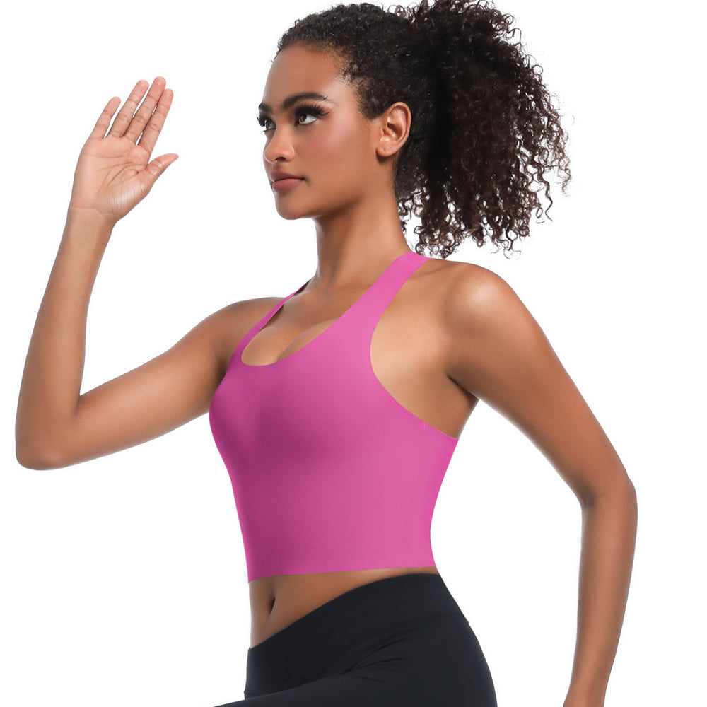 Clearance seamless solid color fitness sports bra running sweat-wicking breathable double-layer anti-show yoga backless yoga top for women