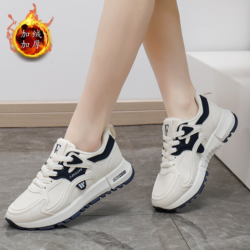 Winterfleece-linednew arrivaleasiest for matchthick sole shoes women's white shoes female students k-styleins harajuku style sports sneakers