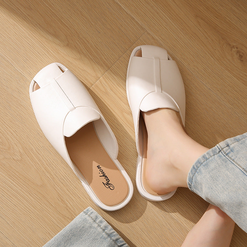New open-toe solid color mules - summer women's fashionable half-wrap sandals - flat slippers for outdoor wear