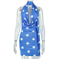 European and american style cross-border women's polka dot choker tie summer bodycon mini dress - sleeveless, sexy, open back
