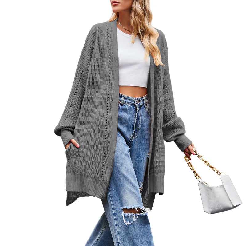 European and American  women's clothing winter and autumn 2025 new sweater independent station solid color loose coat pocket knitted cardigan