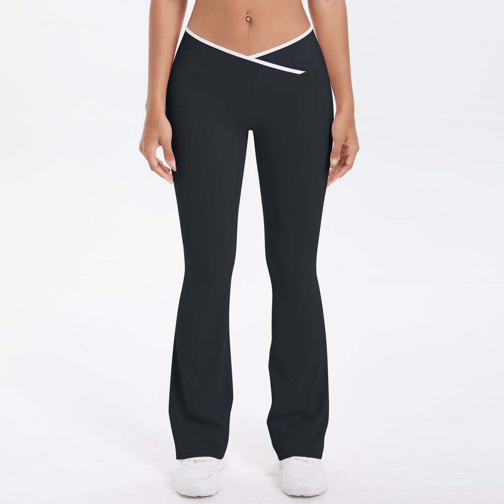 new arrivalfashioncontrast color cross tight high elastic high waist loose pants sports running fitness yoga flare pants