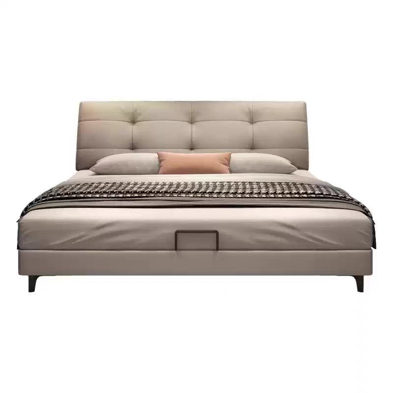 Modern casual genuine leather bed master bedroom soft pack fairy puff leather art bed cream style classy bedroom furniture bed master bedroom