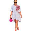 Exportplus size women's clothing loose version sequinembroider large flower casual women's clothing lantern sleeve mid-length shirt dress clear