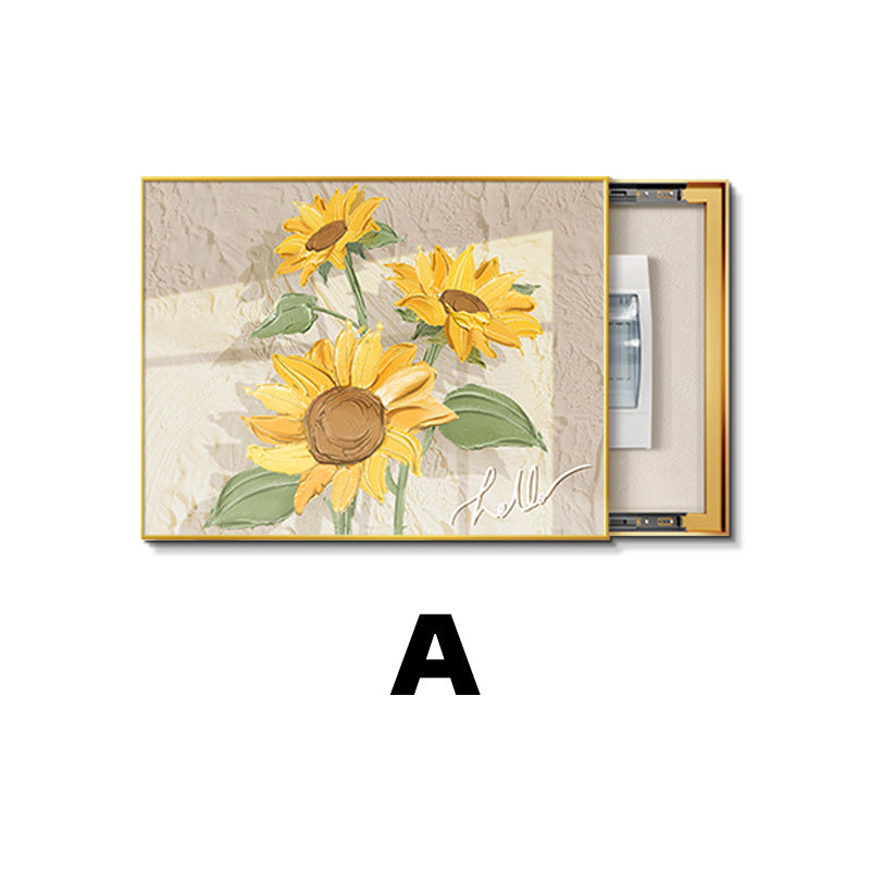 Cream log wind meter box decorative painting 2025 new sunflower distribution box strength electric box box cover hanging painting