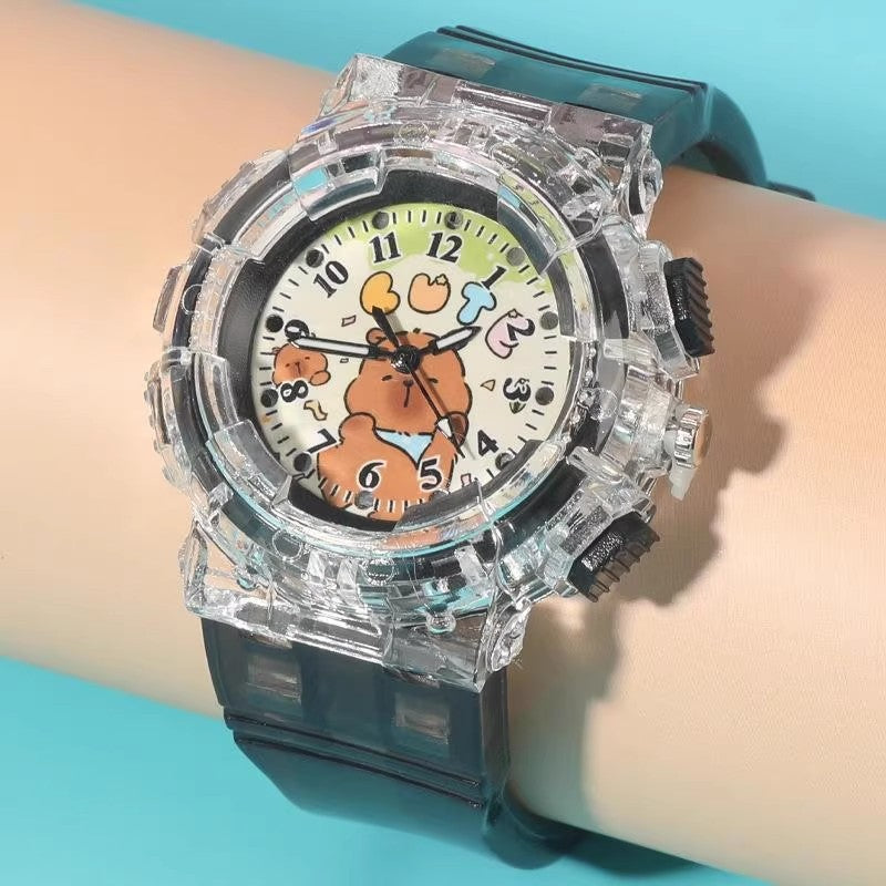 Cartoon kids' watch cute capybara quartz watch transparent strap luminous wristwatch boy girl electronic watch gift