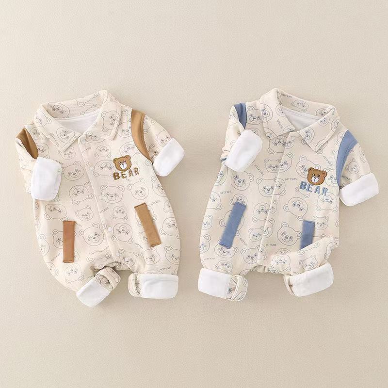 Baby outwear double-layer autum clothes baby onesie newborn spring khaki outwear clothes spring & fall crawling clothes