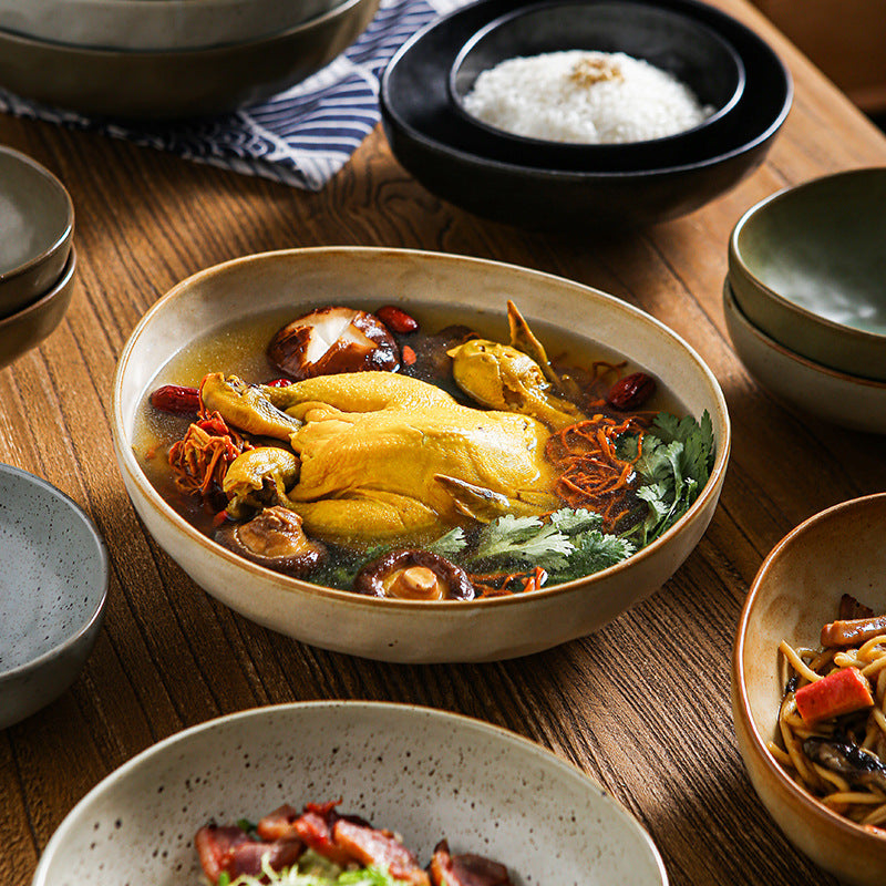Japanese retro stoneware ceramic tableware restaurant hotel business dessert bowl soup bowl pasta bowl good-looking kiln bowl