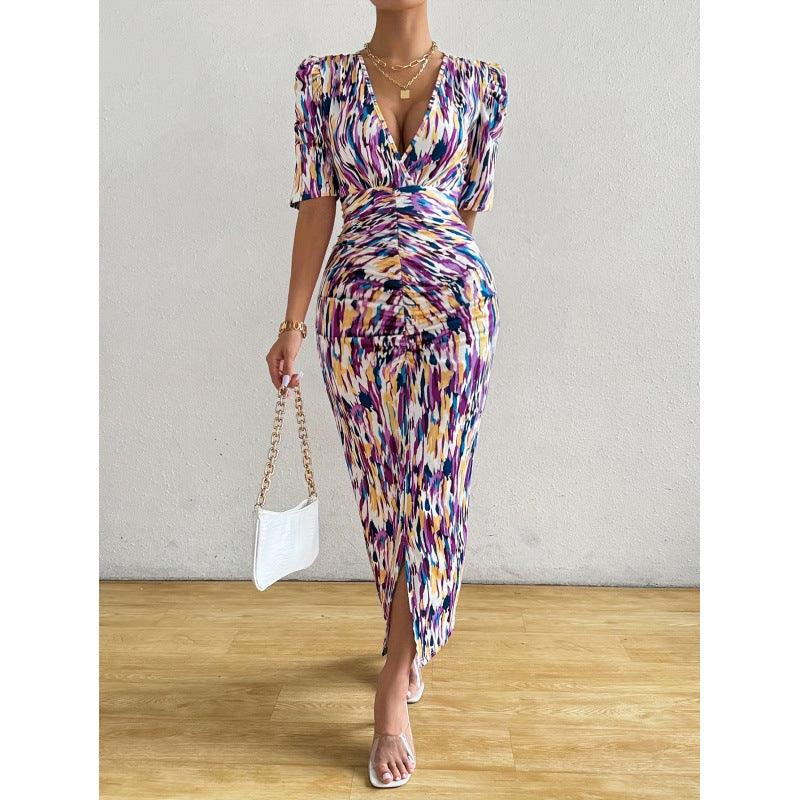code new arrival  elegant women's original print dress - purple