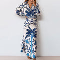 summer new women's clothing: cross-border european and american hot seller - fashionable printed v-neck irregular top and maxi skirt set
