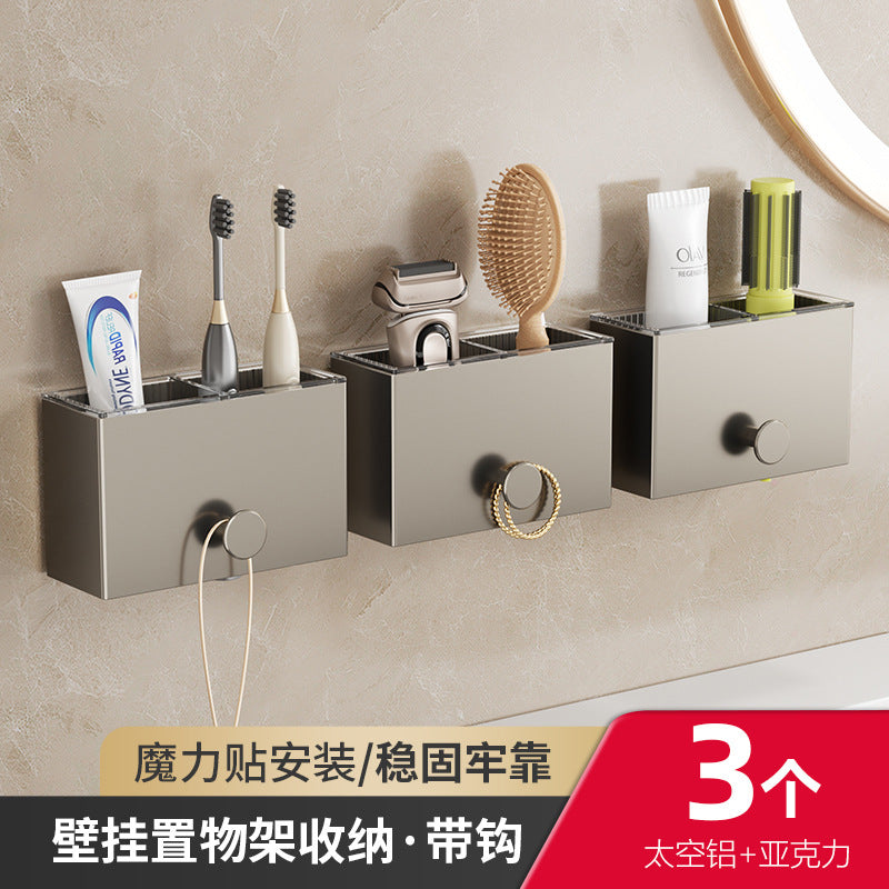 Gun Ash Toilet Shelf No Punching Comb Toothbrush Paste Storage Box Wall Hanging Bathroom Toilet Wash Table Hanger