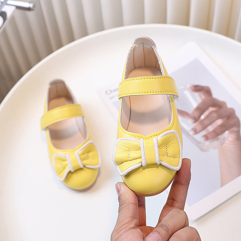 Girls' leather shoes - new spring/autumn  collection: soft-soled crystal princess shoes with bow detail