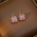 Tz-8200 - stud earrings (silver powder studs) [titanium steel chain, copper inlaid zircon pendant]