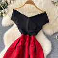 French style women's evening gown 2025 new collection - high-end one-shoulder patchwork waist-defining jacquard a-line maxi dress