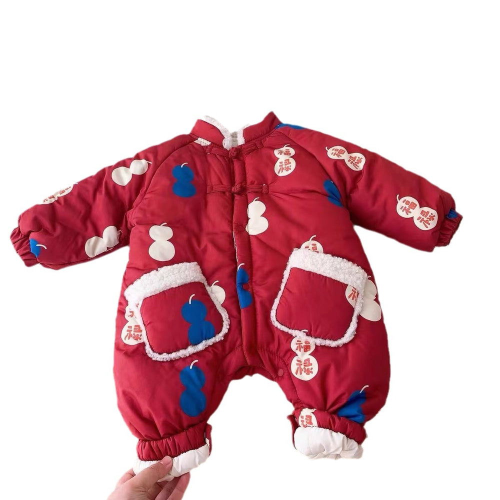 Baby winter fleece-lined romper, newborn winter outfit, 100-day celebration & first birthday outfit, newborn gift dress, chinese new year outfit