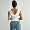 Fashion cross-border summer new arrival swing collar sleeveless t-shirt waist slimming look pure desire style easiest for matchshorttops women