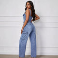 european and american  cross-border casual fashion sexy multi-pocket design high-quality denim jumpsuit women's clothing