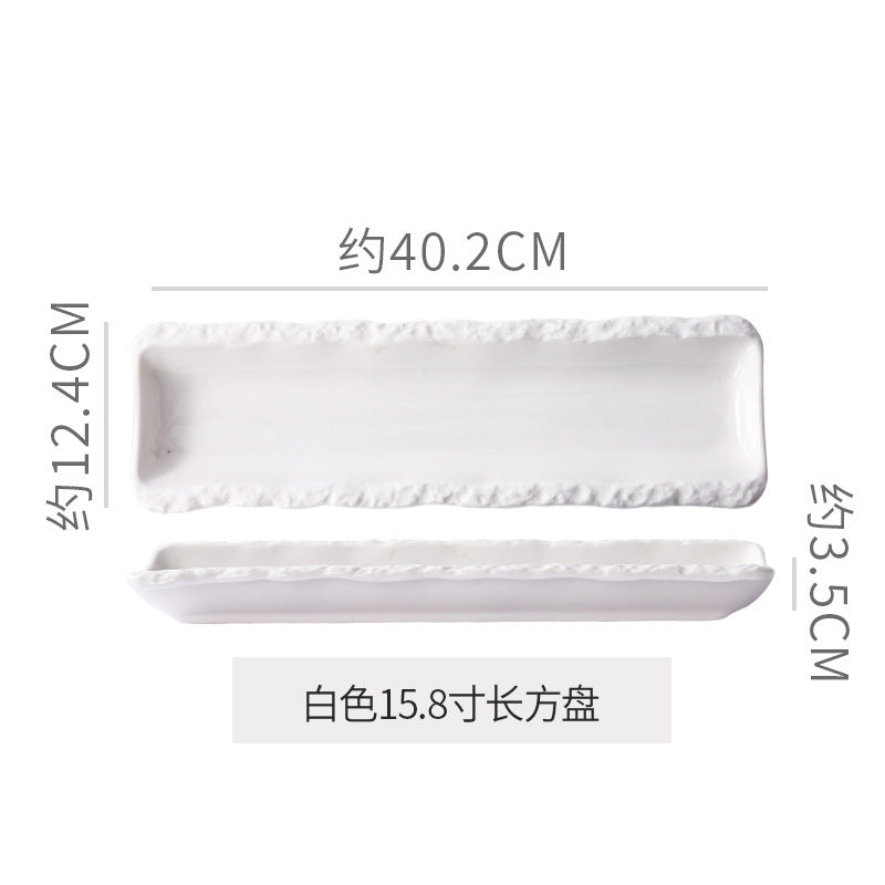 Rock texture minimalist ceramic western dinnerware black and white bowls plates dishes restaurant hotel high-end plating fruit salad bowl