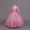 Export ready-to-ship long-sleeved children's formal dress, lace princess dress for girls, flower girl piano recital dress, girl dress
