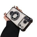 Creative fulcrum shield stand compatible with apple 17 pro phone case, electroplated four-corner anti-drop iphone 16 soft case
