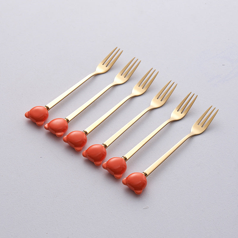 Bear fruit fork suit high-looking electroplated ceramic storage jar stainless steel fork spoon combination fruit pick jar wholesale