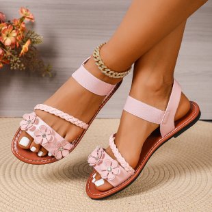 Summer new arrival: plus size floral beach sandals -  soft sole flat roman sandals for women - wholesale trendy styles