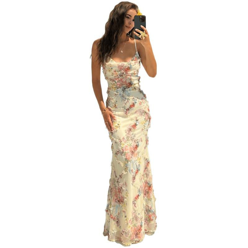 women's summer new romantic elegant fabric ruched slim-fit mermaid slip dress