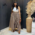 European and american cross-border women's fashion  summer new high-waisted drawstring tie-up plaid asymmetrical a-line skirt
