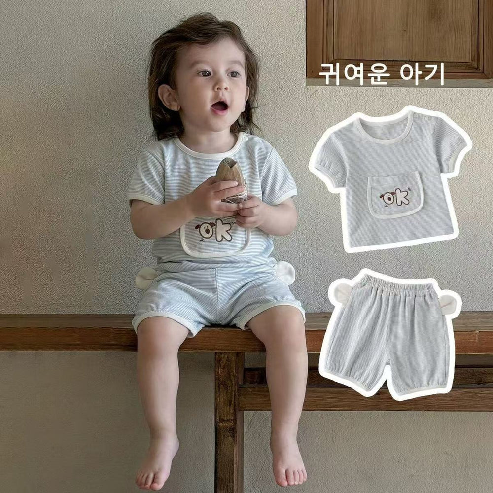 Summer outfit set for babies: infant short-sleeve and shorts two-piece cute set