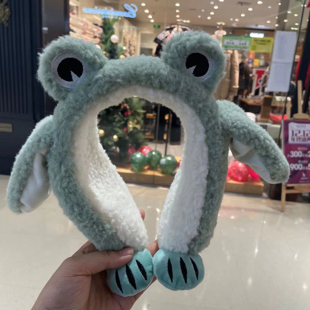 Trendy frog ear muffs with moving ears - kids' cartoon plush warm ear covers for outdoor use
