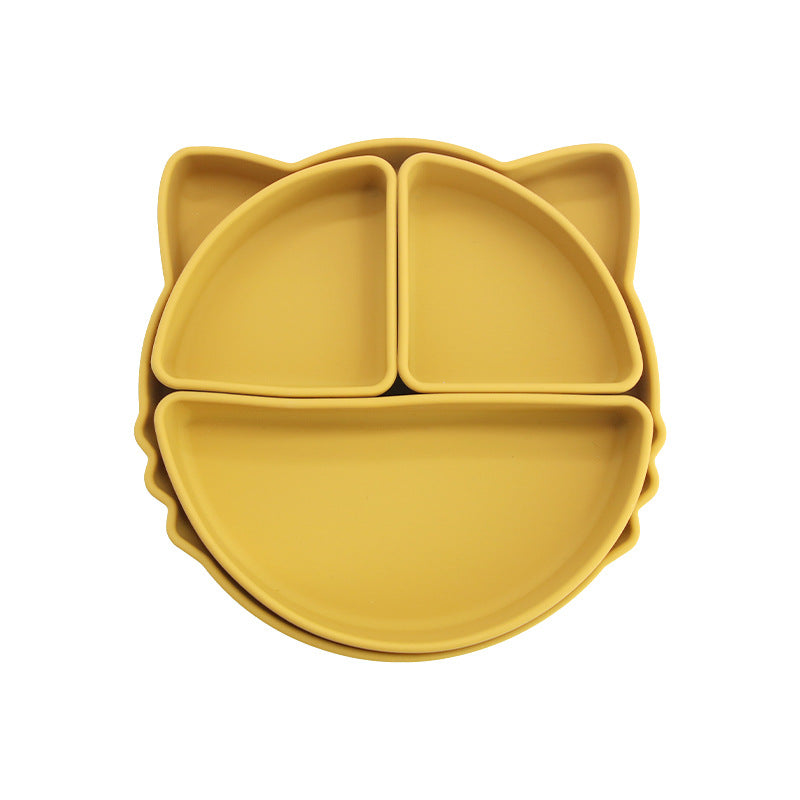 Children's silicone grid plate set cat rabbit bear cute wind portable tableware baby complementary food training bowl set