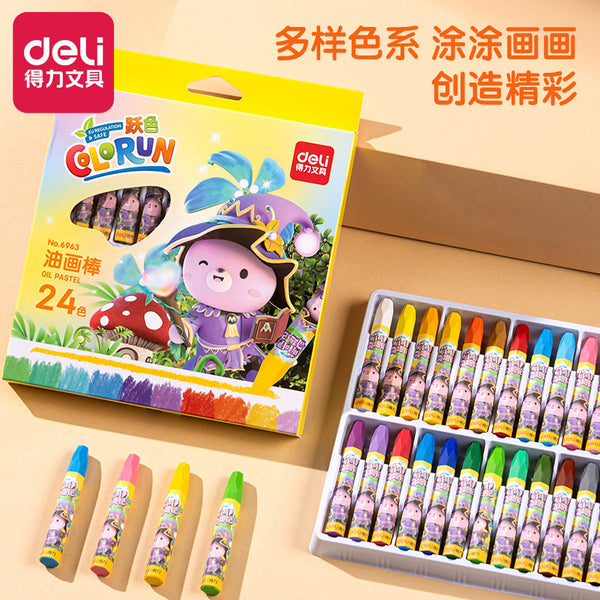 Deli 6963 Oil Painting Stick 24 Colors Children's Painting Color Crayons Students Art Painting Supplies Children's Graffiti Pens