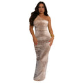 C7422 cross-border   fashion women's sexy mesh rhinestone one-shoulder sleeveless dress