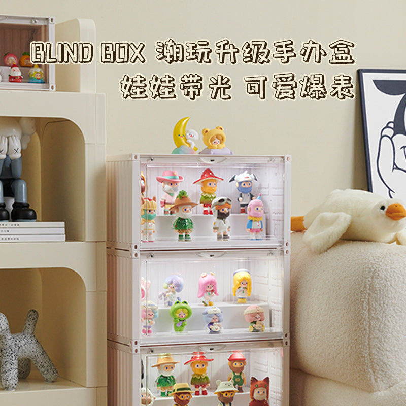 Doll figure blind box transparent dust-proof container storage box dust-proof cabinet household display rack wholesale small with light