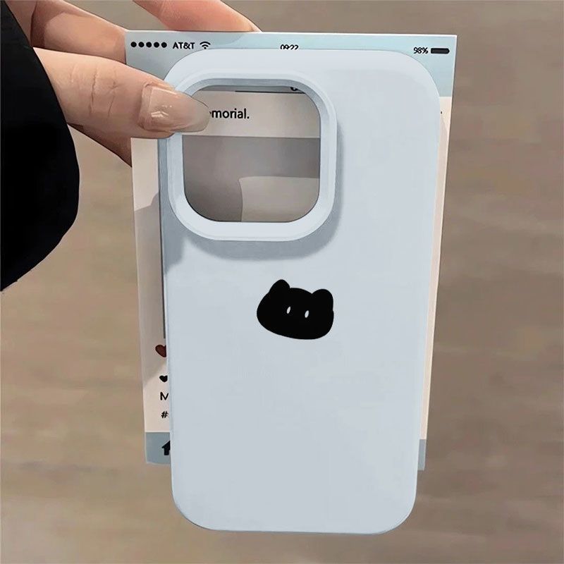 Cute minimalist little black cat head suitable for iphone 17 mobile phone case fresh and gentle style apple 18 protective cover 13