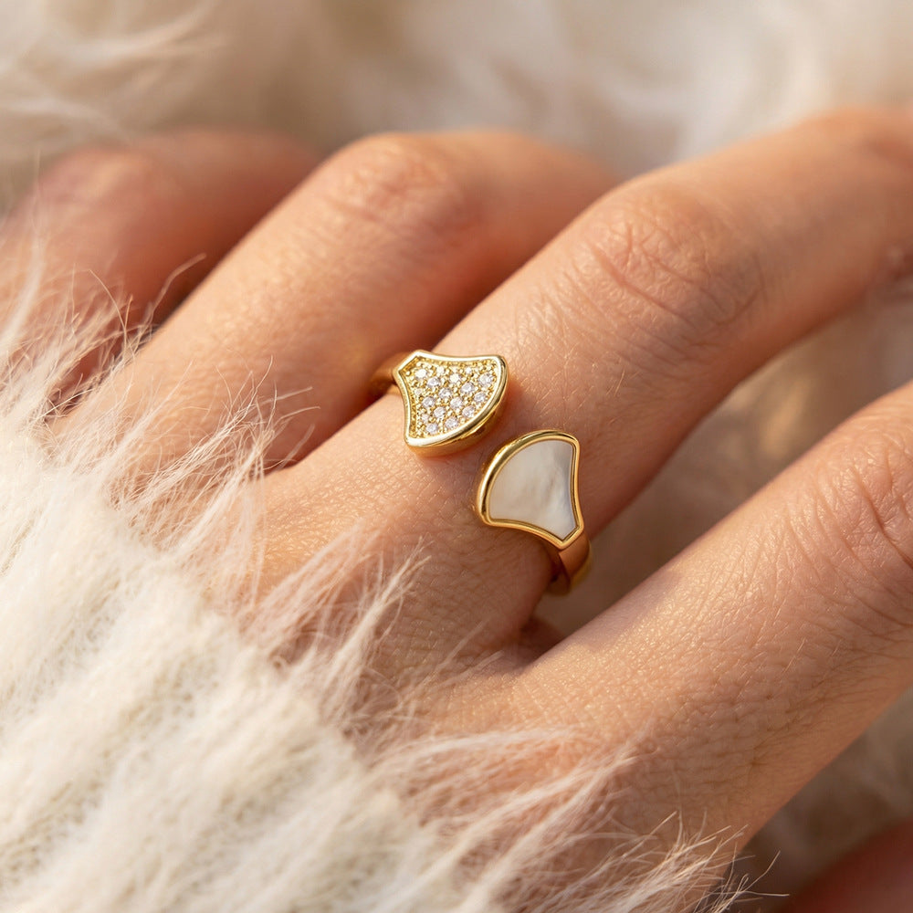 Popular easiest for match copper inlaid zirconium inlaid diamond skirt ring for women accessible luxury niche exquisite live mouth new ring jewelry