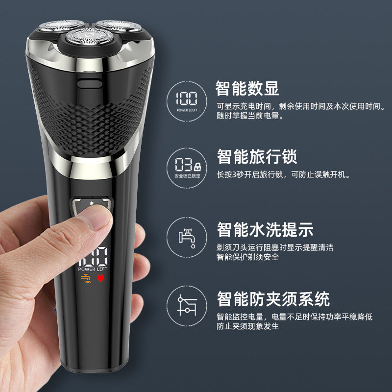 Full body washable electric shaver rechargeable razor three-head rotate beard razor wholesale portable