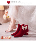 2024 winter new arrival red wedding shoes for women with thick heels and non-tiring feet wedding dress xiuhe two-piece bridal wedding boots