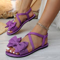 European and american plus-size bowknot flat sandals women's soft sole fabric elastic band beach slippers  in-stock
