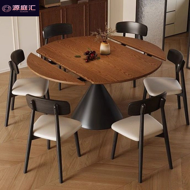 Vintage-inspired, upscale, extendable, foldable solid wood round table with a rotating turntable – a luxurious dining table and chairs set for your home