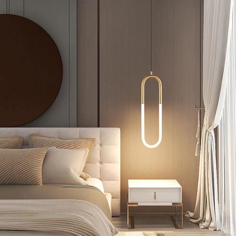 Modern minimalist brushed gold u-shaped linear pendant light - italian style for bedroom, bedside, dining room, island, bar, and hotel