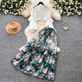 Vacation style whitecut outtopsprinting skirttwo-piece setfemale springautum royal sister outfitelegantsuit skirt